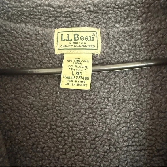 LL BEAN Dark Gray 100% Lambs Wool, Sherpa Lined, Full Zip Sweater VEST, Men’s L - Picture 4 of 4